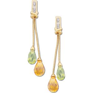 Genuine Multicolor Gemstone Briolette & Diamond Earrings