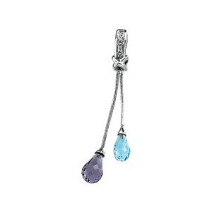 Genuine Swiss Blue Topaz & Amethyst Briolette Pendant with Diamond Accents