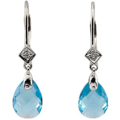 Genuine Swiss Blue Topaz and Diamond Earring