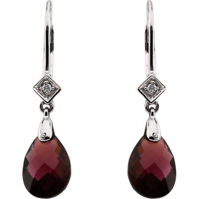 Genuine Brazilian Garnet Briolette & Diamond Earrings