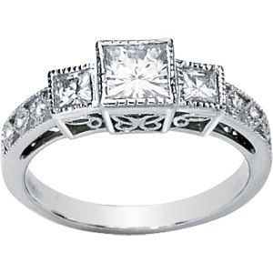 Created Moissanite and Diamond 3 Stone Anniversary