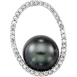 Tahitian Pearl and Diamond Oval Pendant