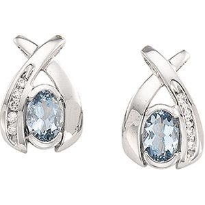 Genuine Aquamarine & Diamond Earrings