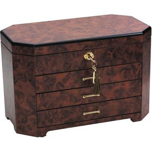 Rustic Burl Jewelry Chest with Angled Corners 