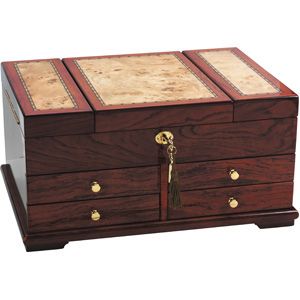 Bubinga Veneers with Mapa Burl Inlay Jewelry Chest