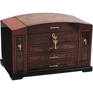 Bubinga Veneer Jewelry Chest with Elm Burl Trim
