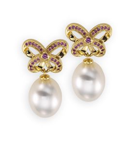 South Sea Cultured Pearl & Pink Sapphire Earrings
