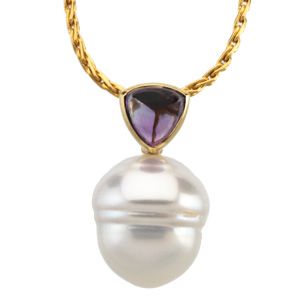 South Sea Cultured Circle Pearl & Genuine Amethyst pendant