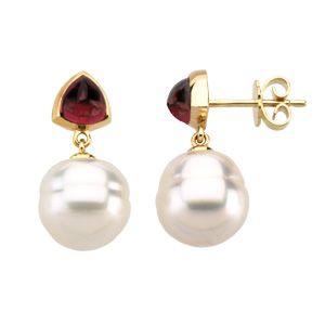 South Sea Cultured Circle Pearl & Genuine Rhodolite Garnet earrings