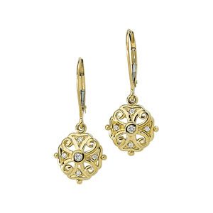 1/10 ct tw Diamond Filigree Dangle Lever Back Earrings
