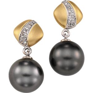 Tahitian Cultured Pearl & Diamond Earrings