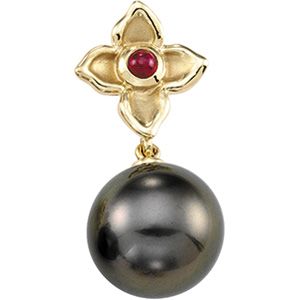 Tahitian Cultured Pearl & Genuine Ruby Flower Pendant