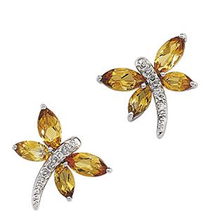 Genuine Citrine & Diamond Dragonfly Earrings