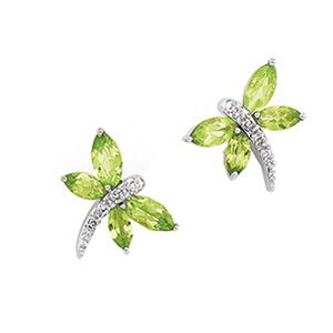 Genuine Peridot & Diamond Dragonfly Earrings