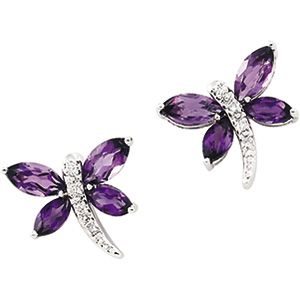Genuine Amethyst & Diamond Earrings