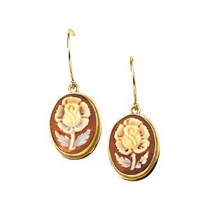 Genuine Carnelian Shell Cameo Flower Earrings