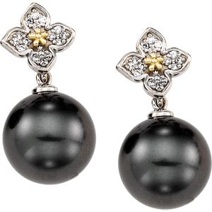 Tahitian Cultured Pearl & Diamond Flower Earrings