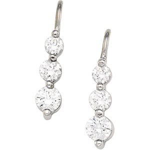 Cubic Zirconia 3-Stone Shepherd's Hook Earrings