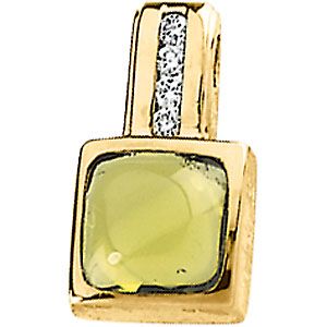 Genuine Peridot Cabochon & Diamond Pendant
