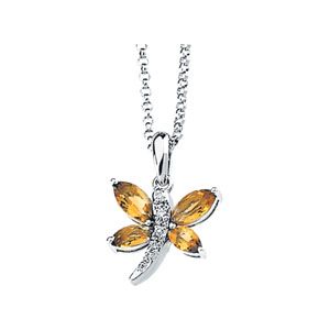 Genuine Citrine & Diamond Dragonfly Necklace
