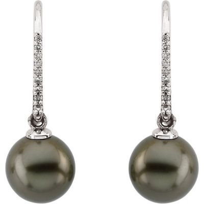 Tahitian Cultured Pearl and Diamond Earrings