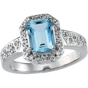 Genuine Aquamarine & Diamond Ring