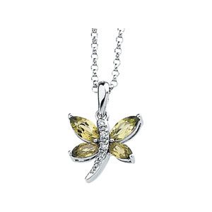 Genuine Peridot & Diamond Dragonfly Necklace