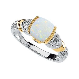 Genuine Opal, Tanzanite & Diamond Ring