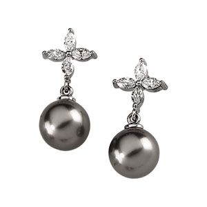 Tahitian Cultured Pearl and Diamond Earrings