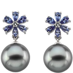 Tahitian Cultured Pearl & Genuine Tanzanite Flower Pendant