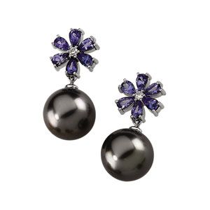 Tahitian Cultured Pearl & Genuine Tanzanite Earrings