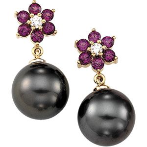 Tahitian Cultured Pearl & Rhodolite Garnet Earrings