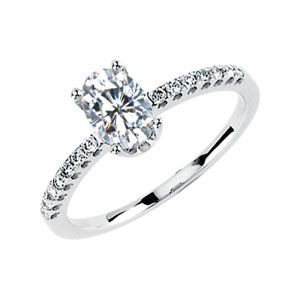 Created Oval Center Moissanite and Diamond Ring