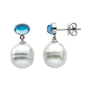 Paspaley Cultured Pearl & Genuine London Blue Topaz Earrings