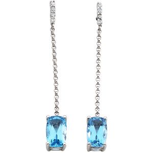 Genuine Swiss Blue Topaz & Diamond Earrings