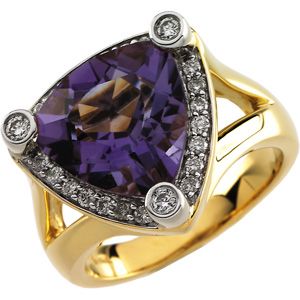 Genuine Trillion Amethyst & Diamond Ring