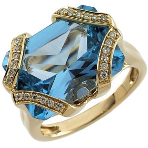 Genuine Radiant-Cut Swiss Blue Topaz & Diamond Ring