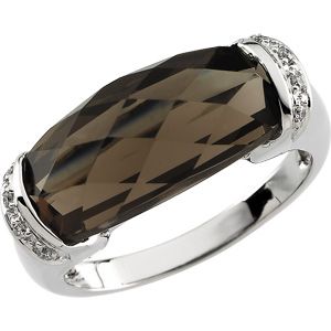 Genuine Smoky Quartz & Diamond Ring