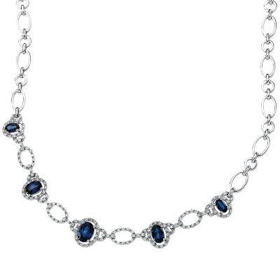 Genuine Blue Sapphire & Diamond Necklace