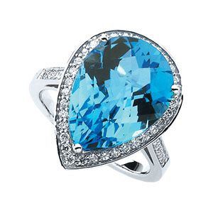 Genuine Swiss Blue Topaz & Diamond Ring