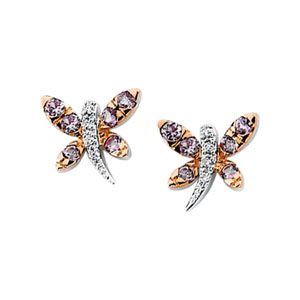 Genuine Pink Sapphire & Diamond Dragonfly Earrings