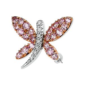 Genuine Pink Sapphire & Diamond Dragonfly Brooch