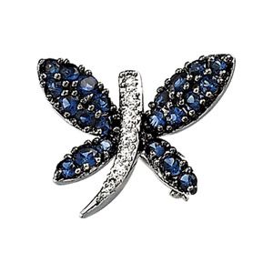 Genuine Blue Sapphire & Diamond Brooch