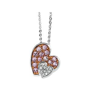 Genuine Pink Sapphire & Diamond Heart Necklace