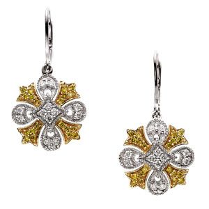 1/2 ct tw Natural Yellow & White Diamonds Lever Back Earrings
