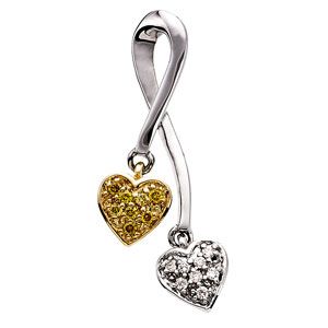 .08 ct tw Natural Yellow & White Diamonds Double Heart Pendant