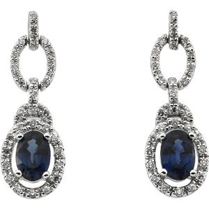 Genuine Blue Sapphire & Diamond Earrings