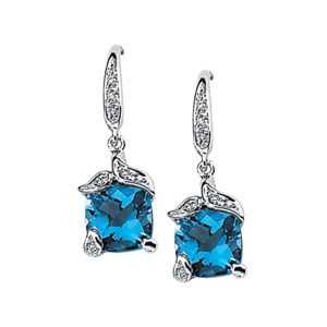Genuine Swiss Blue Topaz & Diamond Earrings