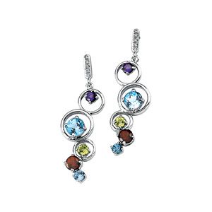 Genuine Multicolor Gemstone & Diamond Circle Earrings