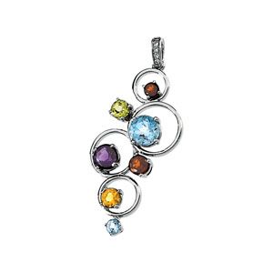 Genuine Multicolor Gemstones & Diamond Circles Pendant